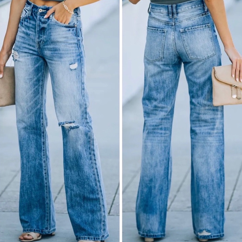 RELISTED SIZES 5/26 § 13/30 Kancan Ultra High Waist 90s Distressed Wide Leg Jean - Picture 5 of 15